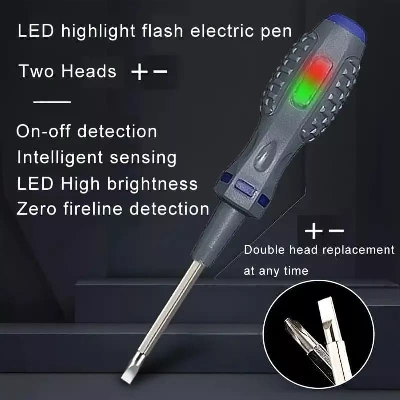 Obeng Tespen Bolak Balik Dual LED Tespen Induksi Tester Lokasi Gagang Karet Anti Karat Slip Serbaguna