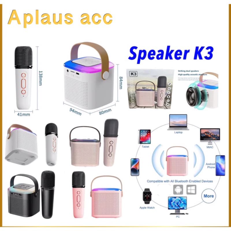 Speaker Karaoke K3 Portable RGB + Mic Bluetooth Speaker Mini Set Full Bass