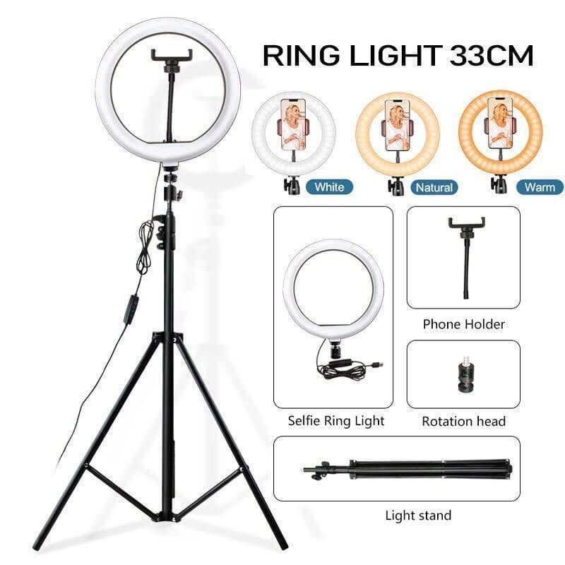 Paket Komplit Live Tripod 2,1M Pack + Ringlight 33cm Pack + Remote Bluetooth Selfie Make Up Vlog
