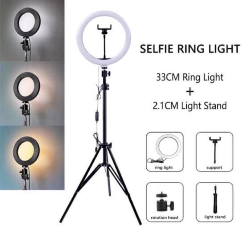 Paket Komplit Ringlight 33cm Pack + Tripod 2,1M Pack Make Up Vlog Selfie