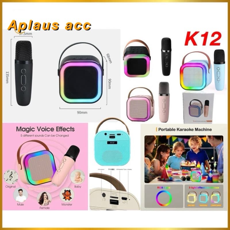 Speaker Karaoke K12 Portable + Mic Bluetooth Mini Karaoke Set Full Bass