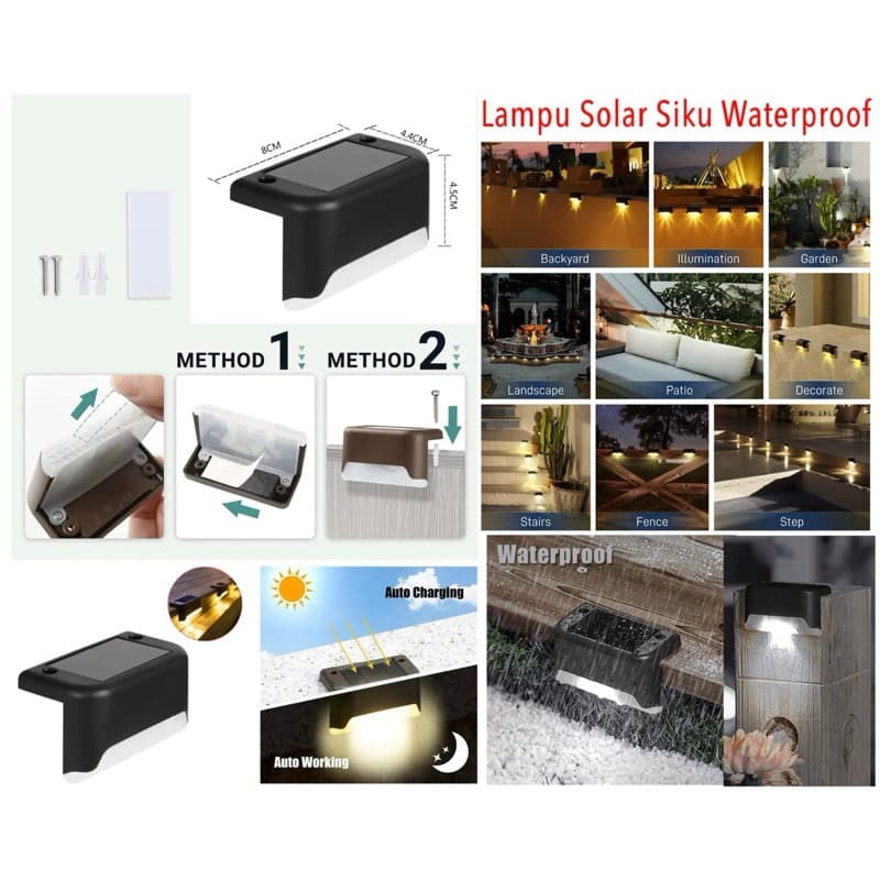 LED Lampu Siku Taman Tenaga Surya Lampu Solar Waterproof Warm White LED Solar Lamp Path Stair Outdoor