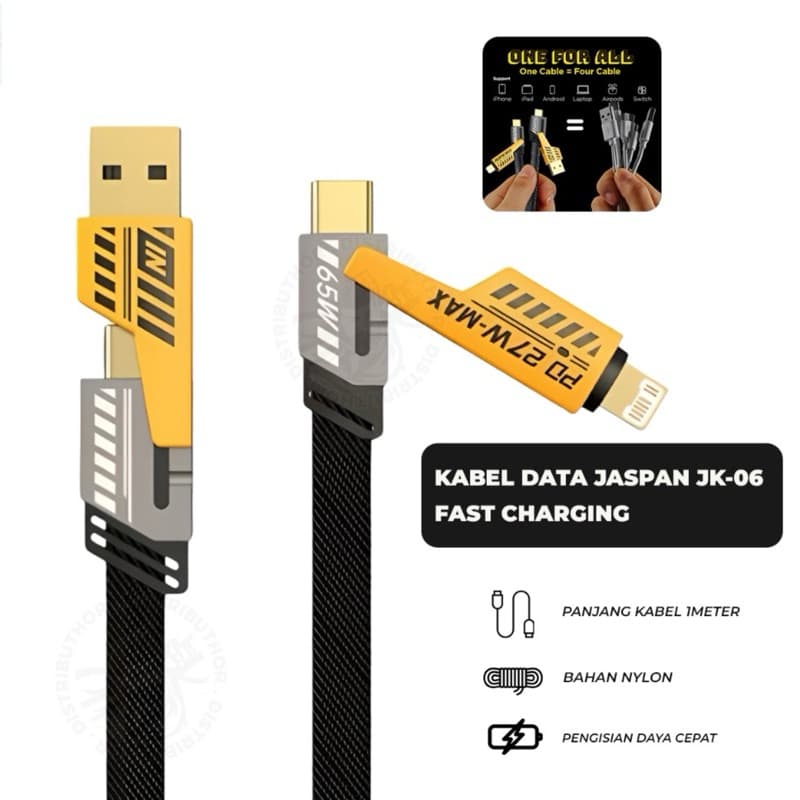 Kabel Data 4 in 1 Jaspan JK06 65W Fast Charging PD TYPE C TO C Kabel Casan 4in1 Type C USB iOS Lightning USB