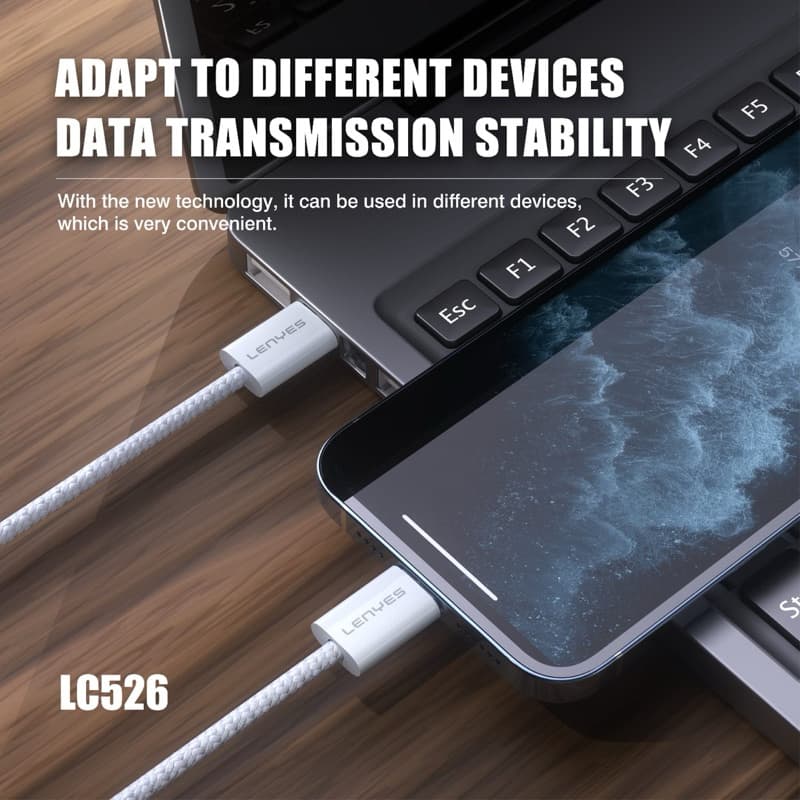 LENYES LC526 60W Kabel Data Fast Charging Type-C To Type-C Data Cable Charger Braided 1 Meter