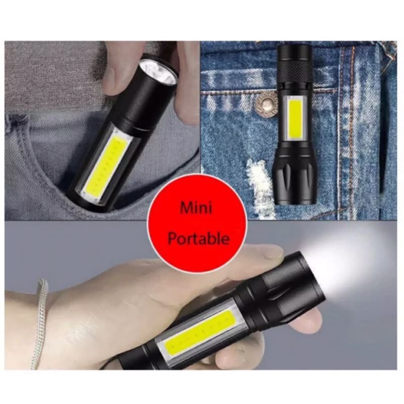 Senter Mini XPE COB Led Zoom Super Terang Swat Police Light Rechargeable / Lampu Pencahayaan