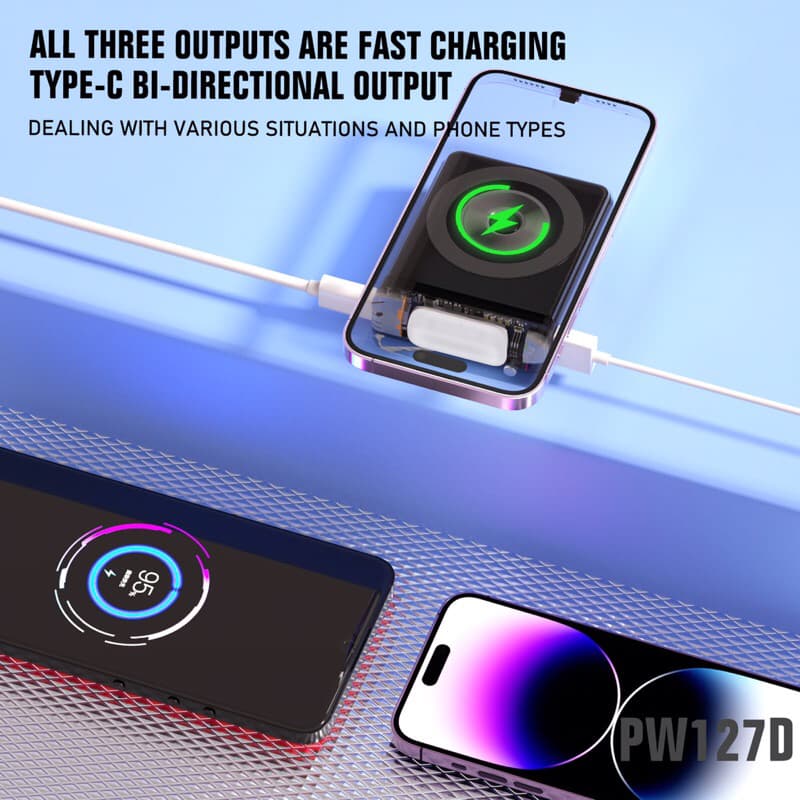 LENYES PW127D Powerbank Transparan 10000mAh Fast Charging 15W Magsafe Power Bank Real Capacity Original