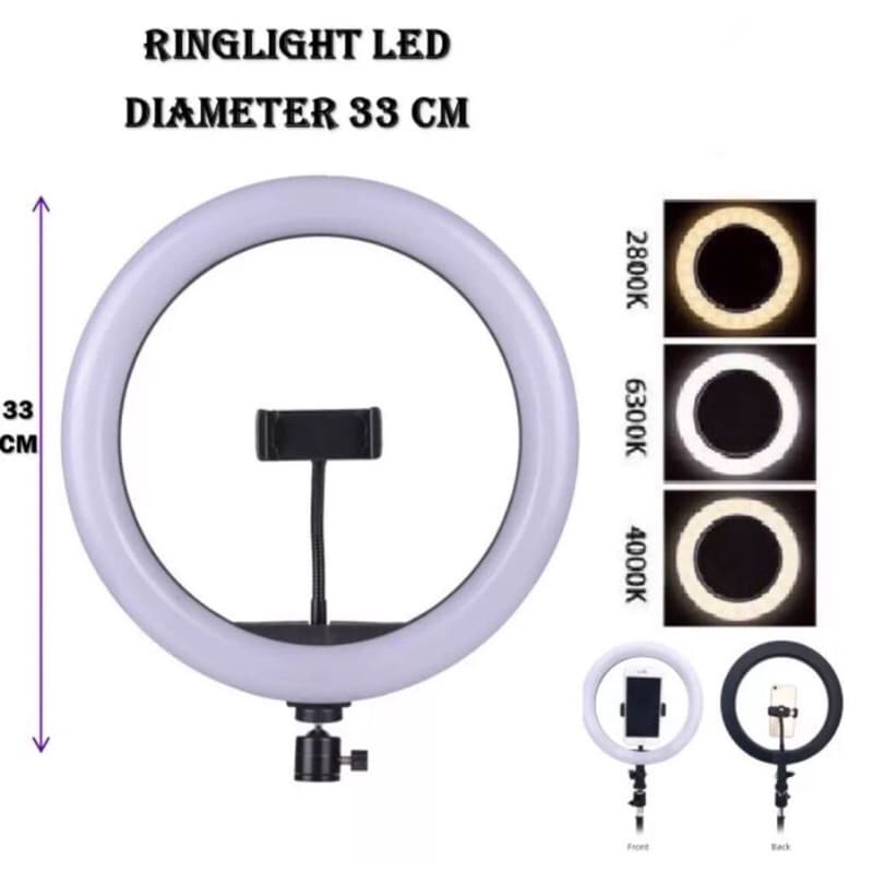 Paket Komplit Live Tripod Black pack + Ringlight 33cm Pack + Remote Bluetooth Selfie Make Up Vlog