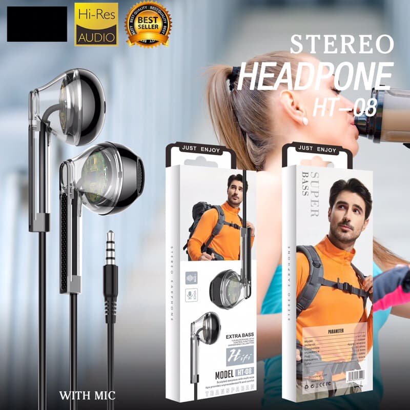 Handsfree Headphone Branded Stereo Transparan Murah