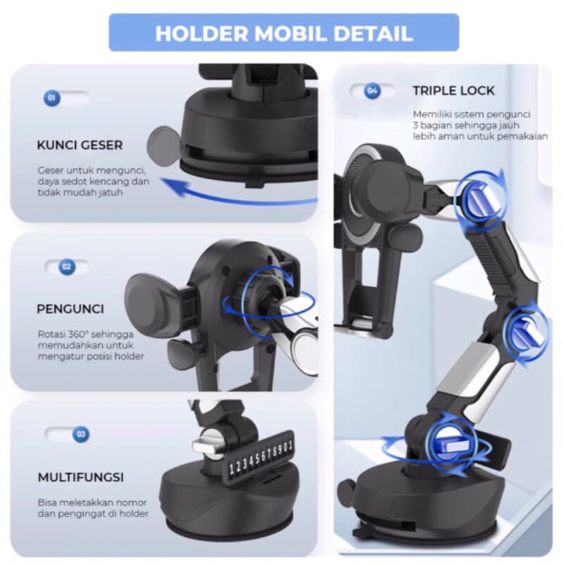 Holder Hp Mobil 4 IN 1 HD-70 Dudukan Handphone Universal HD70
