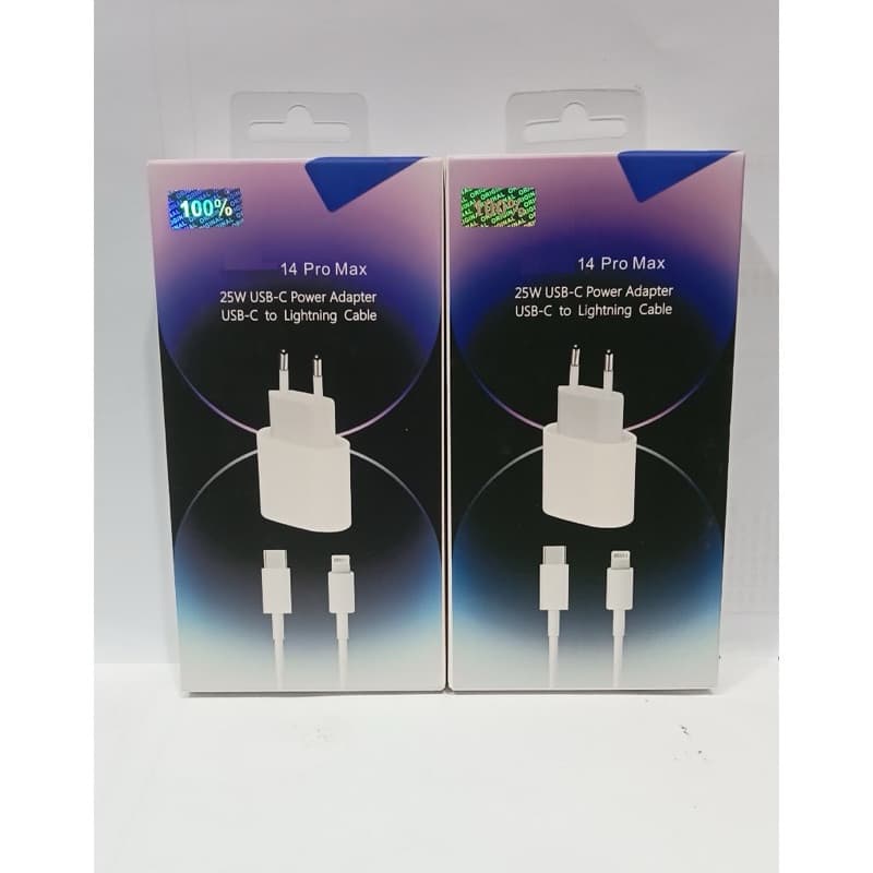 Charger Light 14 Pro Max PD 25Watt Murni USB C Power Adapter USB Type C To Light Cable Pack Ungu