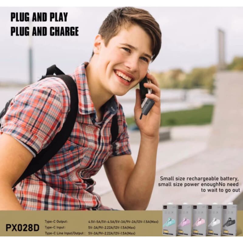 Powerank lenyes pX-028D 5000mAh Fast Charging Best Quality (colokan type C )
