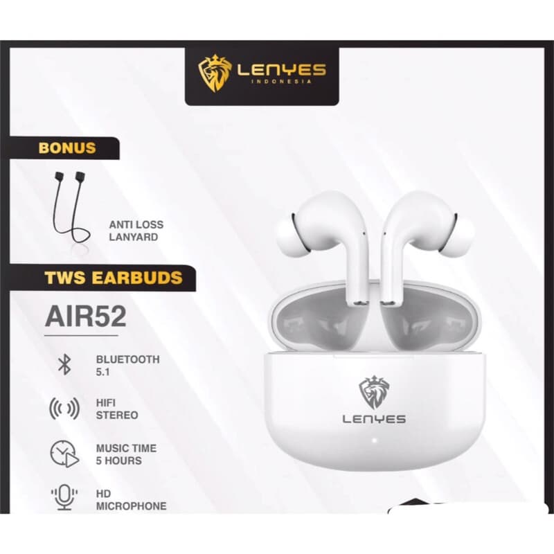 LENYES AIR 52 TWS Headset wireless Bluetooth 5.1 Earbuds Hifi Stereo Earphone With HD Microphone