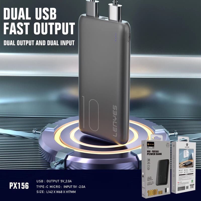 LENYES PX156 Powerbank 10000mAh Mini Slim Portable Display Light Indicator Real Capacity Power Bank