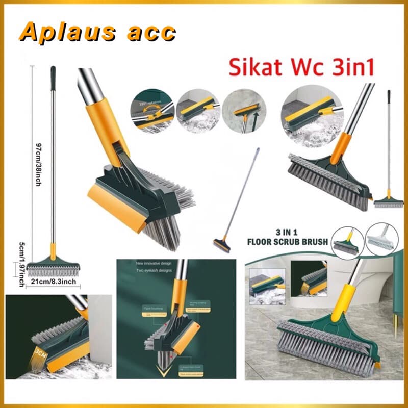 Sikat WC Kamar Mandi 3in1 Alat Sapu Wiper Lantai Magic Broom Serbaguna