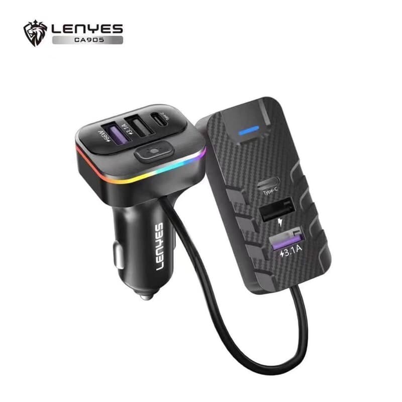 Lenyes CA905 81W RGB Light Car Charger Mobil Fast Charging 6 Port Extended Type C