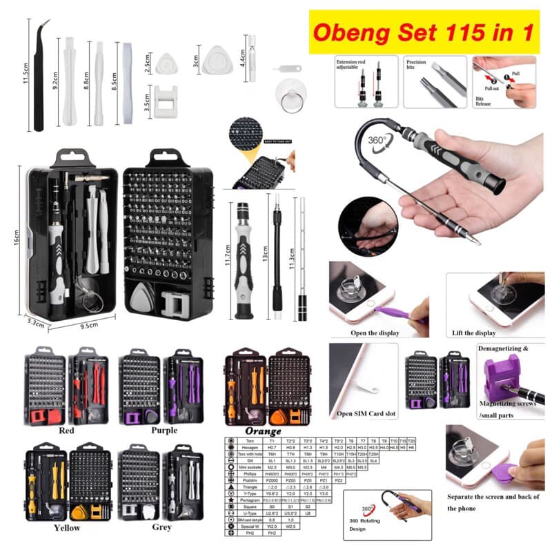 Obeng Set Reparasi 115 in 1 Hp Komputer Laptop Smartphone Repair Tools Screwdriver
