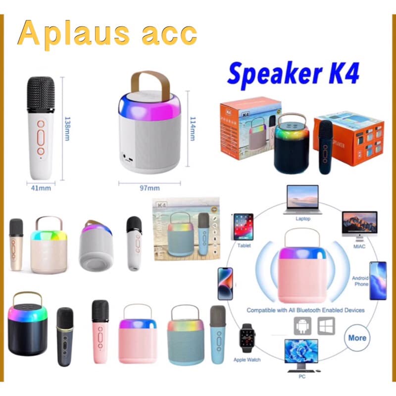 Speaker Karaoke K4 Portable RGB + Mic Bluetooth Speaker Mini Set Full Bass