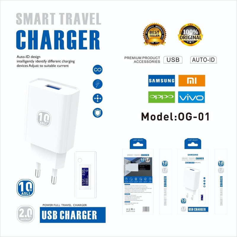 Batok Branded OG-01 Real 10 Watt 2 Ampere Smart Travel Charger