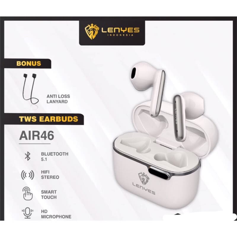 LENYES AIR 46 TWS Earphone Classic Rock Headset Wireless Bluetooth 5.1 Earbuds Hifi Stereo Heavy Bass