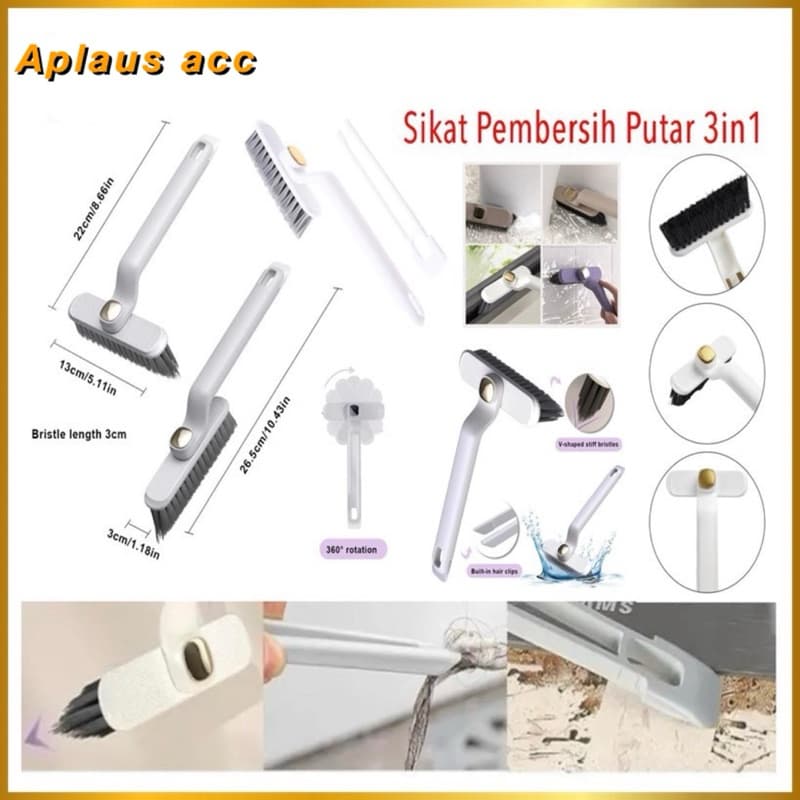 Sikat Pembersih Putar 3in1 Toilet Sikat Celah Dapur Kamar Mandi 360 Derajat Serbaguna