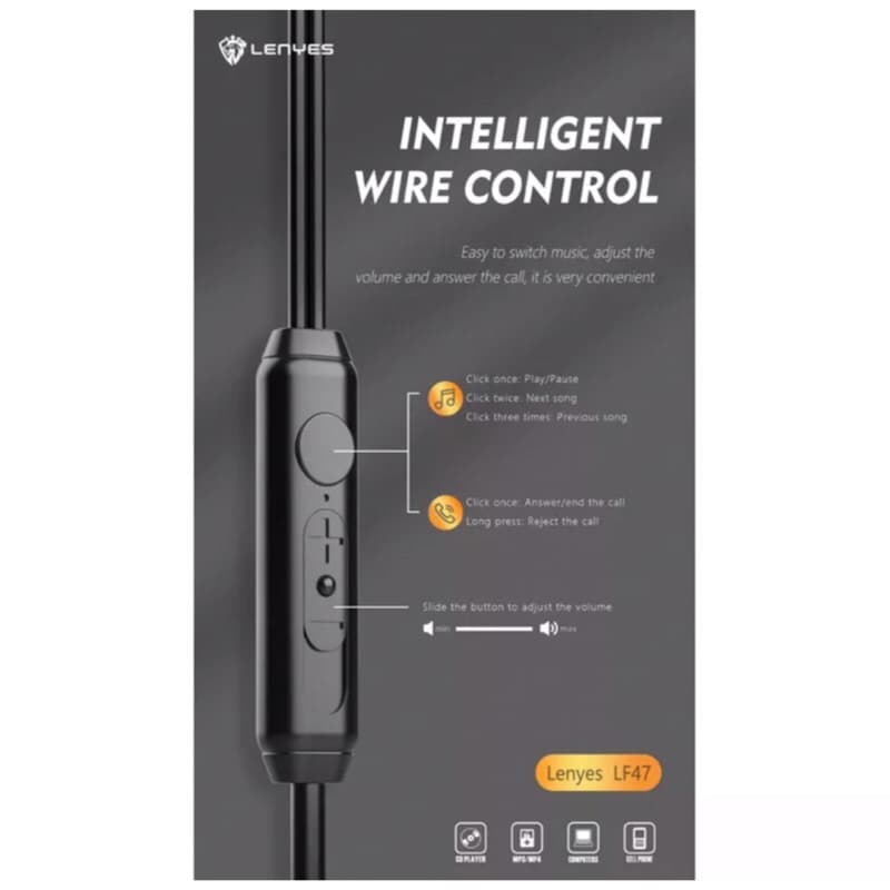 Lenyes LF47 Headset In Ear Hifi Stereo Earphone Extra Bass With Handfree Microphone