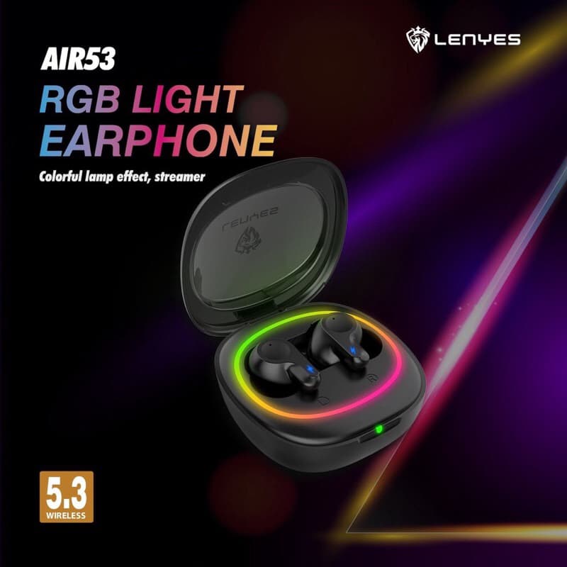 LENYES AIR 53 TWS Earphone RGB Light Wireless Bluetooth 5.3 Headset Hifi Stereo 50ms Low Latency