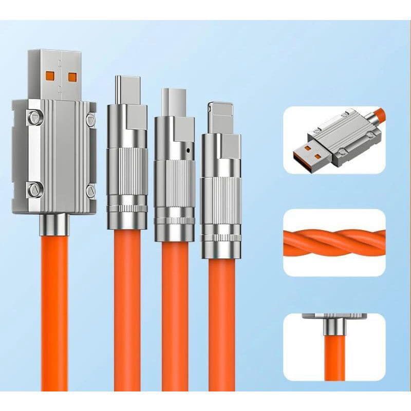 KABEL DATA 120W 3 IN 1 FAST CHARGING KABEL DATA SILIKON 3IN1 1M MICRO TYPE-C IPHONE