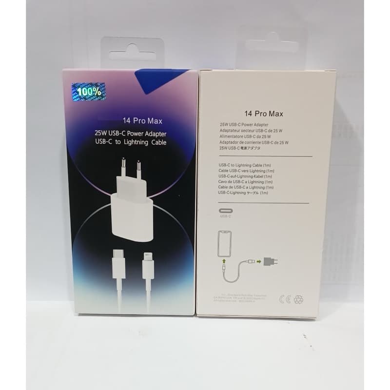 Charger Light 14 Pro Max PD 25Watt Murni USB C Power Adapter USB Type C To Light Cable Pack Ungu