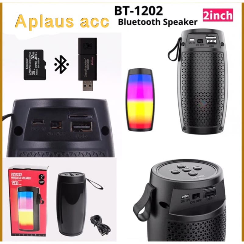 Speaker Bluetooth 1202 RGB Speaker Bluetooth LED Portable Super Bass