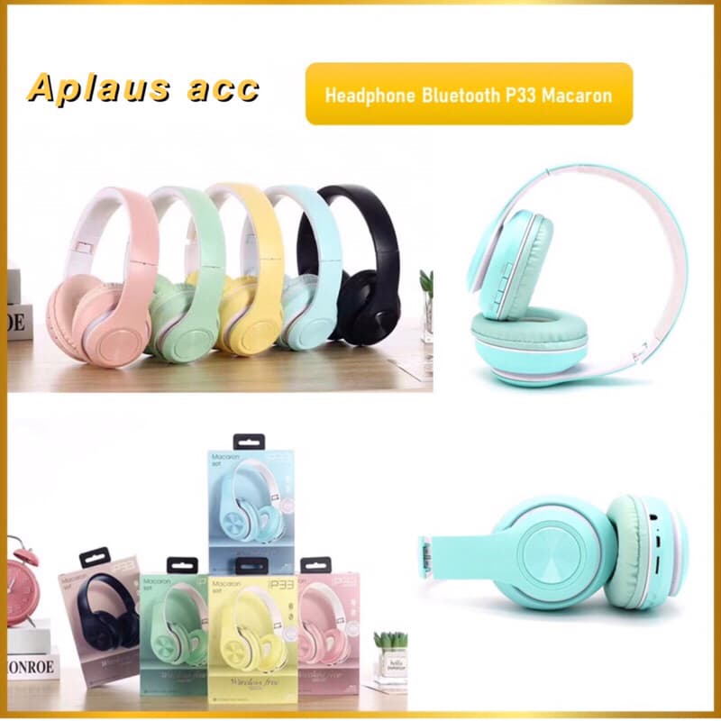Headset Bluetooth Bando P33 Macaron Headphone Bluetooth Macaron Bass