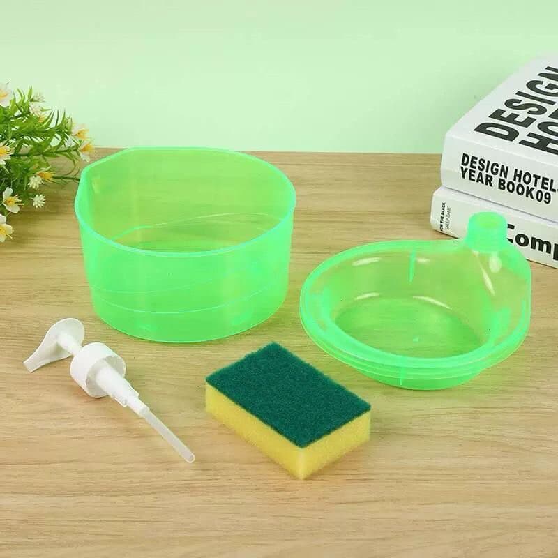 Tempat Sabun Cair Cuci Piring + Spons Dispenser Bentuk Mangkok Wadah Sabun