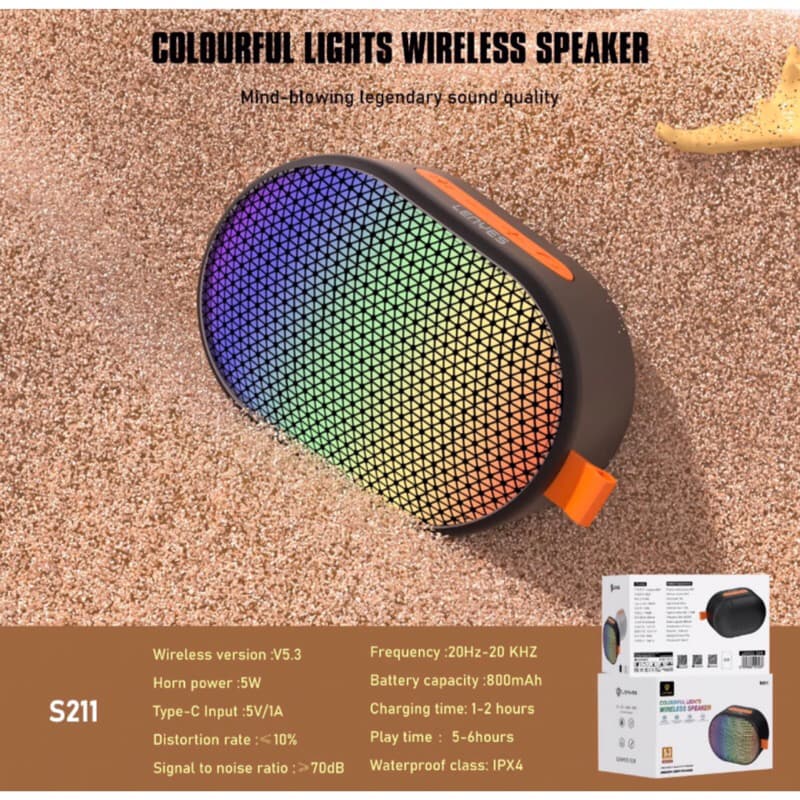 Lenyes S211 LED Colorfull Lights Wireless Speaker Bluetooth 5.3 Portable Hifi Sound Quality