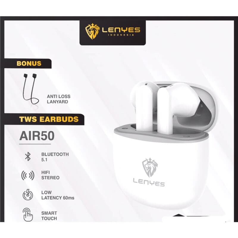 LENYES AIR 50 TWS Wireless Bluetooth 5.1 earbuds hifi stereo heavy bass earphone 60ms low latency