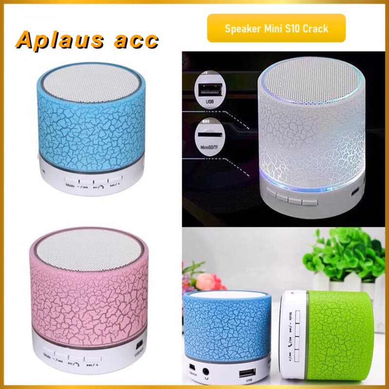 Speaker Bluetooth S10 Mini LED Motif Retak Super Bass Speaker Mini Bluetooth Portable