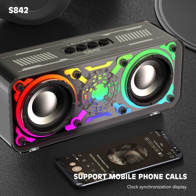 LENYES S842 18W Wireless Speaker Bluetooh 5.3 Transparan RGB LED Light TWS Portable FM Radio