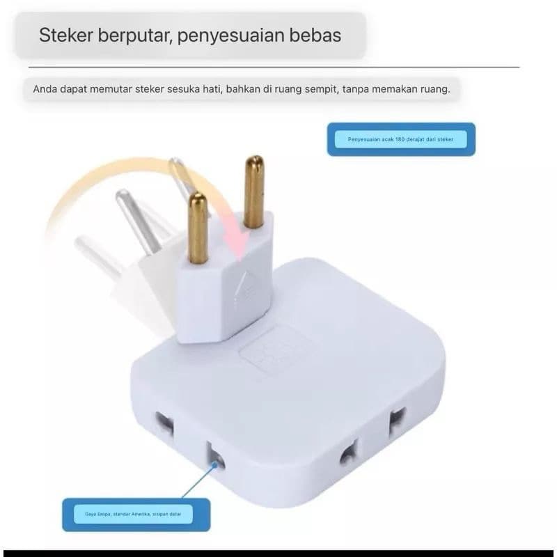 3in1 Power Socket Plug In Stop Kontak Steker Lipat Colokan Steker Lipat/Folding Socket/Power Converter Steker Sambungan Colokan