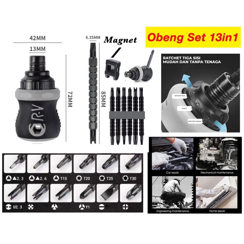 Obeng Ratchet Mini 13 in 1 Multifungsi Untuk Alat Perbaikan