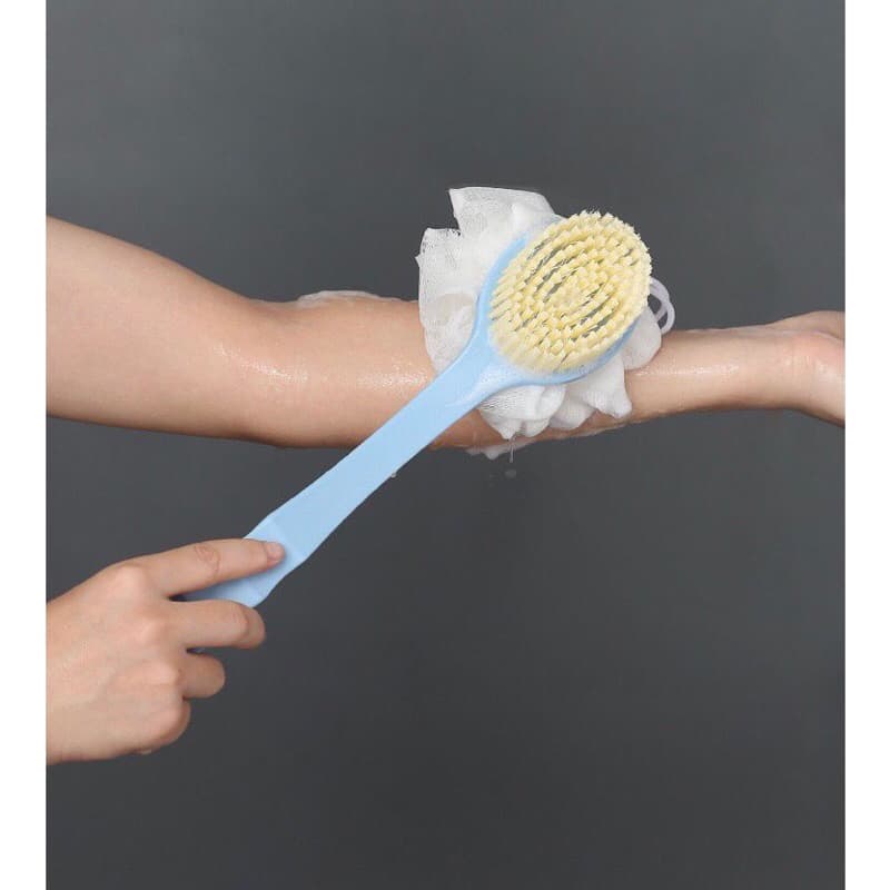 Tongkat Sikat Badan 2 Sisi Alat Sikat Punggung + Shower Puff Pembersih Badan