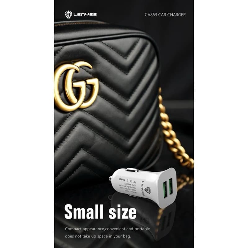 LENYES CA863 2.4a 2 USB Car Charger HP adaptor Mobil casan handphone original