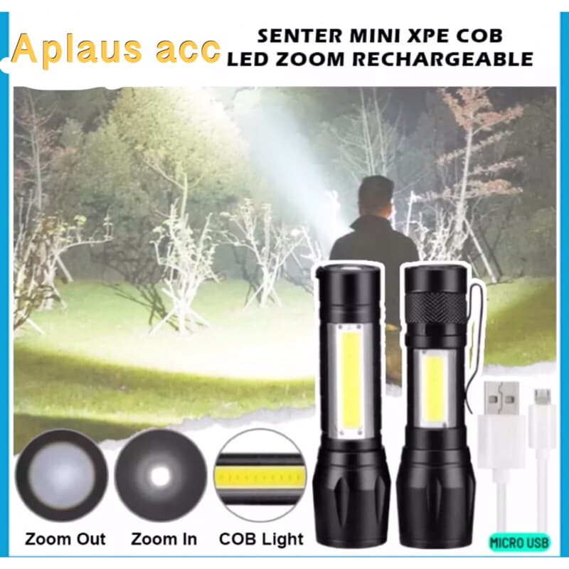 Senter Mini XPE COB Led Zoom Super Terang Swat Police Light Rechargeable / Lampu Pencahayaan
