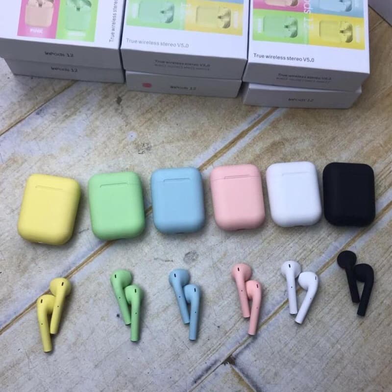 i12 Macaron TWS Handsfree Bluetooth Wireless Extra Bass auto pup up for ios android Murah