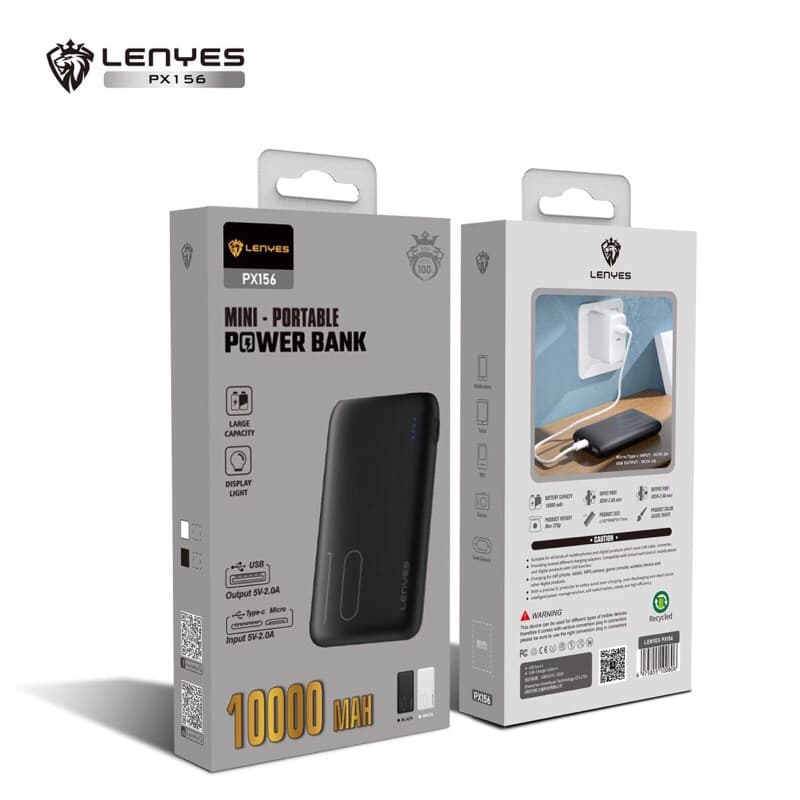 LENYES PX156 Powerbank 10000mAh Mini Slim Portable Display Light Indicator Real Capacity Power Bank