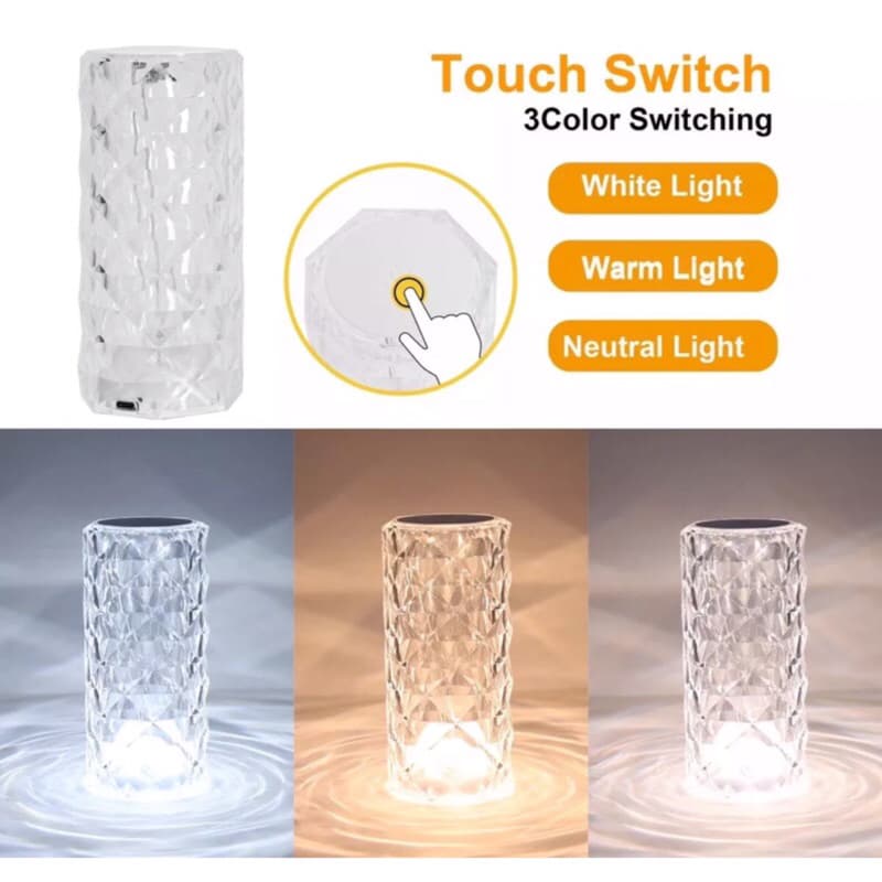 Lampu Meja Crystal Led Touch Lampu Hias Rose Diamond Aesthetic Mewah