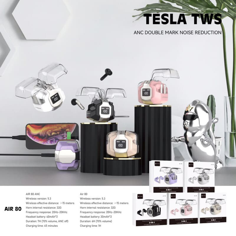 Handsfree Bluetooth Lenyes TWS Air80 3in1 Support ANC + ENC Wireless 5.3