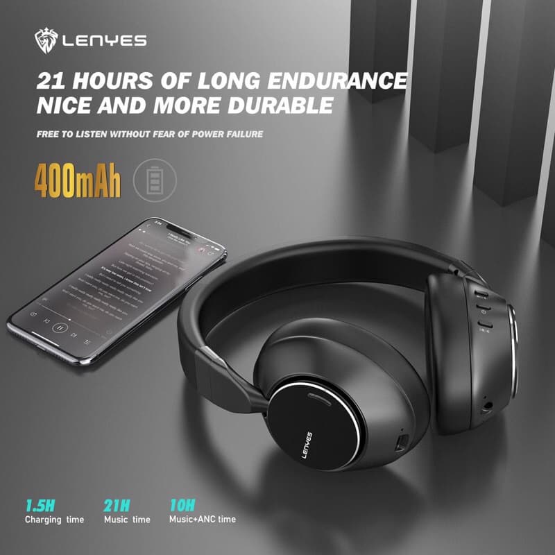 LENYES LH23 ANC Headphone Studio Wireless Bluetooth 5.3 Hifi Stereo Headset Foldable With HD Microphone
