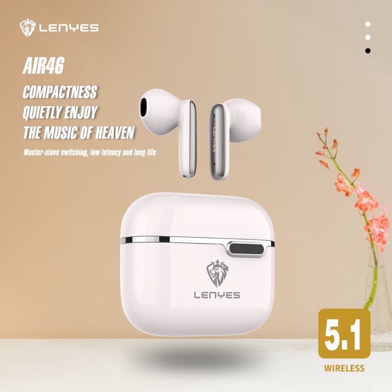 LENYES AIR 46 TWS Earphone Classic Rock Headset Wireless Bluetooth 5.1 Earbuds Hifi Stereo Heavy Bass