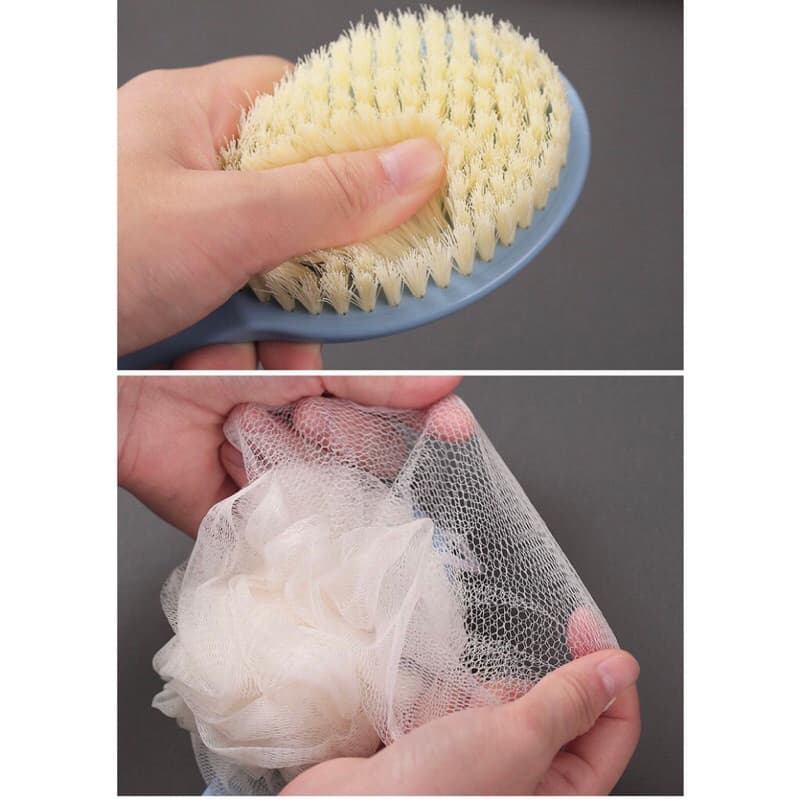 Tongkat Sikat Badan 2 Sisi Alat Sikat Punggung + Shower Puff Pembersih Badan