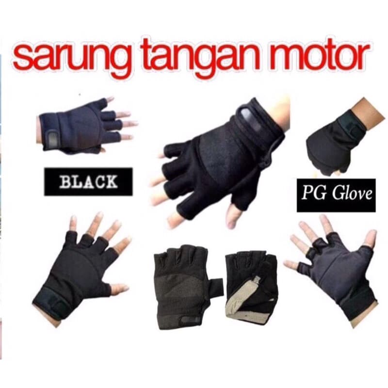 Sarung Tangan Motor Setengah Jari Half Finger Kain Penutup Anti Slip Pelindung Punggung Tangan Dari Panas Matahari Saat Berkendara