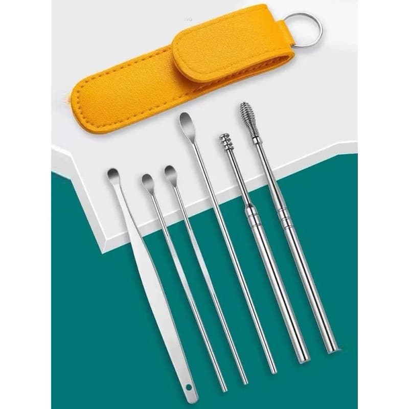 Alat Pembersih Telinga 6 in 1 + Pouch Korek Kuping Pembersih Telinga Ear Wax Picker Stainless