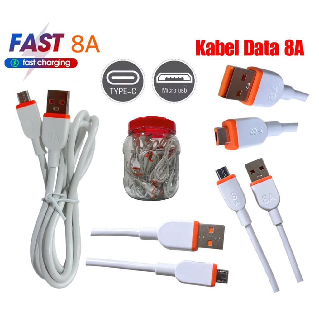 Kabel Data Charger Fast Charging 8A Micro V8 dan Type C Cas USB  Micro